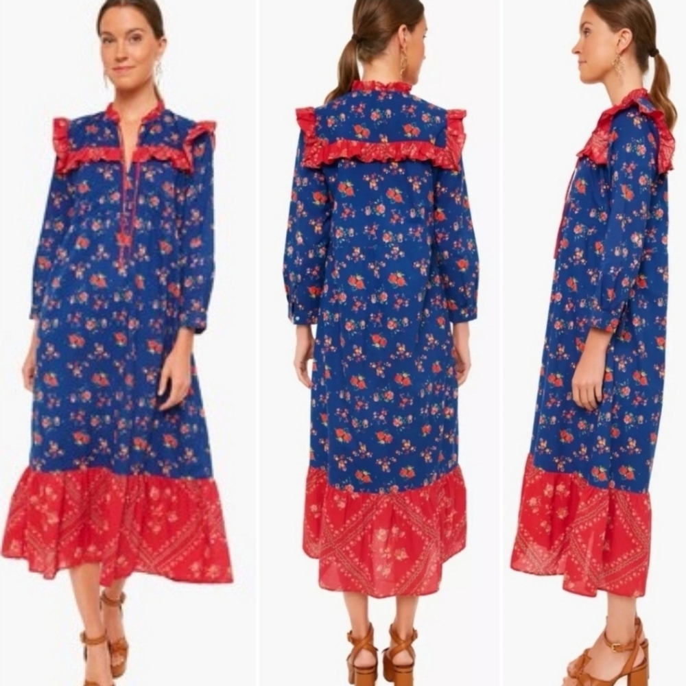 Ro's Garden Tatiana Blue Reno Midi Dress Size Small